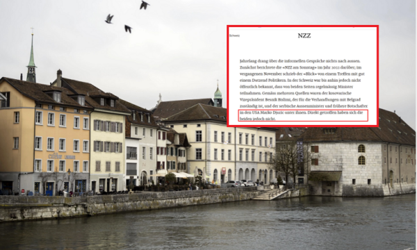 Takimet Kosovë   Serbi në Solothurn  gazeta  NZZ  e saktëson shkrimin  Bislimi e Gjuriq pjesëmarrës në to  por s u takuan direkt